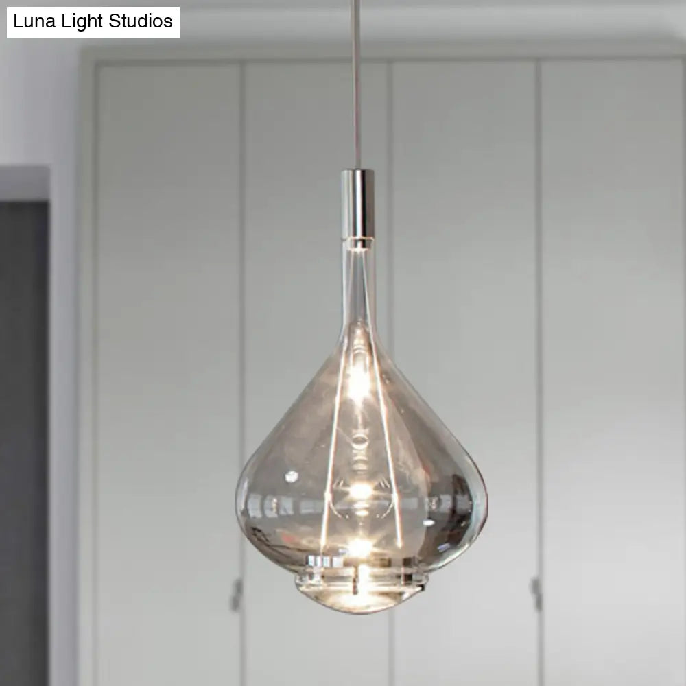 Modern Rose Gold/Clear/Smoke Glass Pendant Light - Beaker-Inspired Shape | 1-Light Dining Room