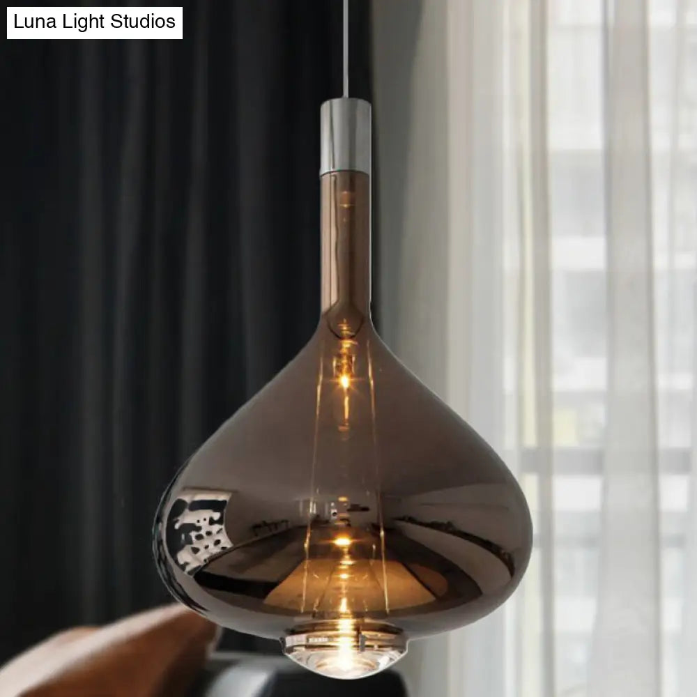 Modern Rose Gold Pendant Light With Beaker-Inspired Design - Clear/Smoke Glass Ideal For Dining Room