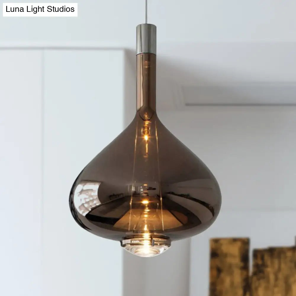 Modern Rose Gold/Clear/Smoke Glass Pendant Light - Beaker-Inspired Shape | 1-Light Dining Room