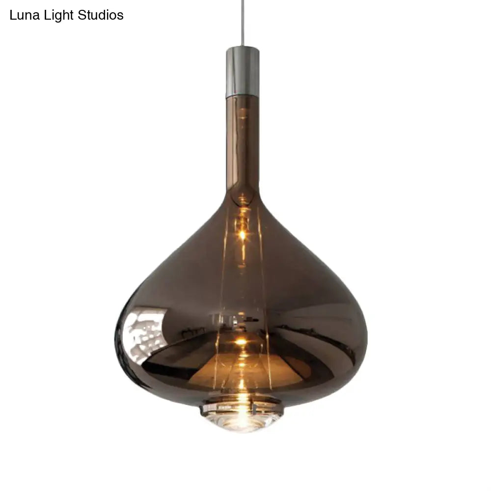 Modern Rose Gold/Clear/Smoke Glass Pendant Light - Beaker-Inspired Shape | 1-Light Dining Room