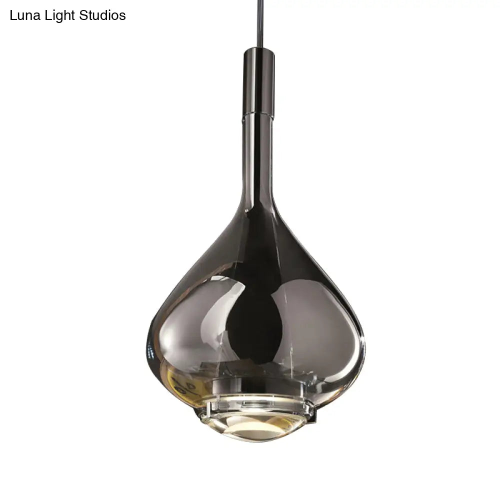 Modern Rose Gold/Clear/Smoke Glass Pendant Light - Beaker-Inspired Shape | 1-Light Dining Room