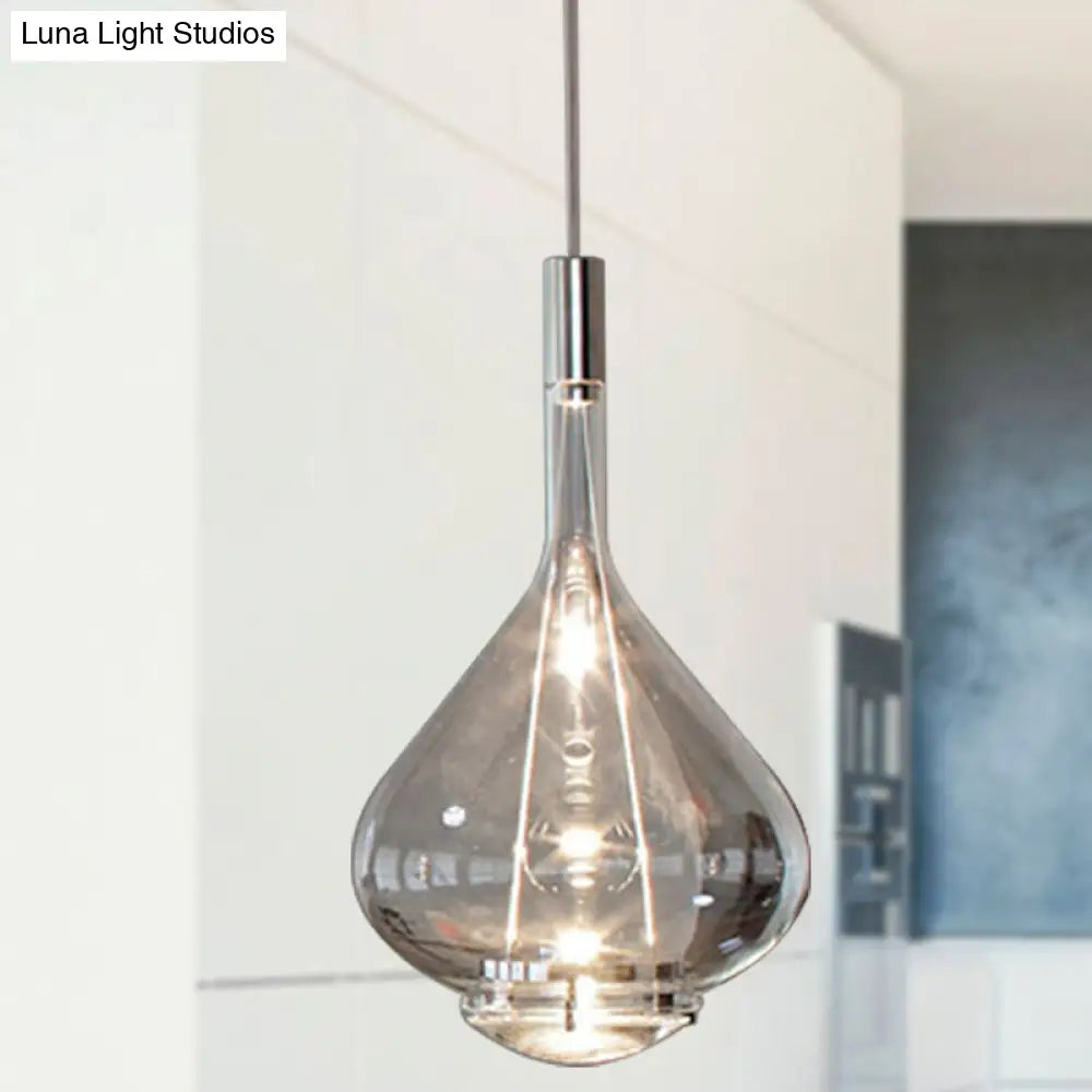 Modern Rose Gold Pendant Light With Beaker-Inspired Design - Clear/Smoke Glass Ideal For Dining Room