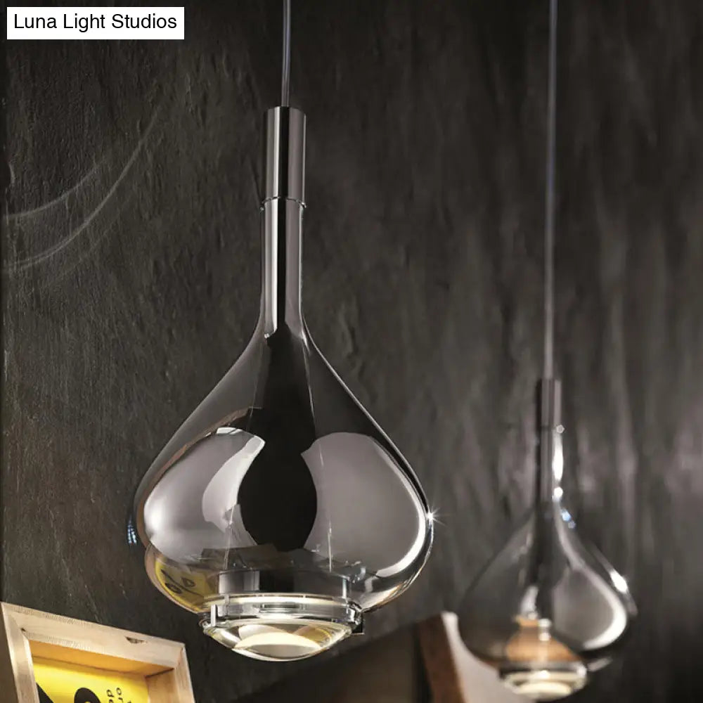 Modern Rose Gold/Clear/Smoke Glass Pendant Light - Beaker-Inspired Shape | 1-Light Dining Room