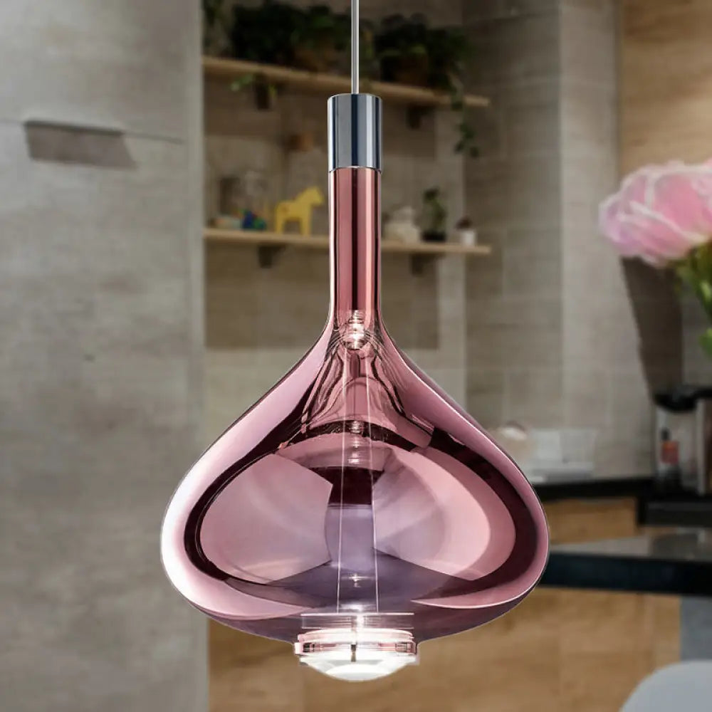 Modern Rose Gold/Clear/Smoke Glass Pendant Light - Beaker-Inspired Shape | 1-Light Dining Room