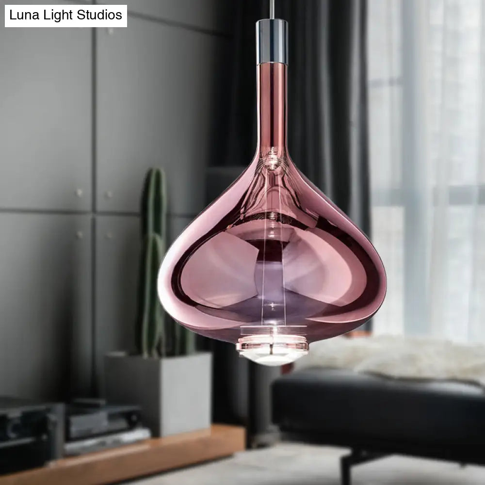 Modern Rose Gold/Clear/Smoke Glass Pendant Light - Beaker-Inspired Shape | 1-Light Dining Room