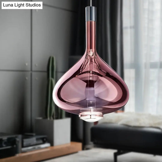 Modern Rose Gold/Clear/Smoke Glass Pendant Light - Beaker-Inspired Shape | 1-Light Dining Room