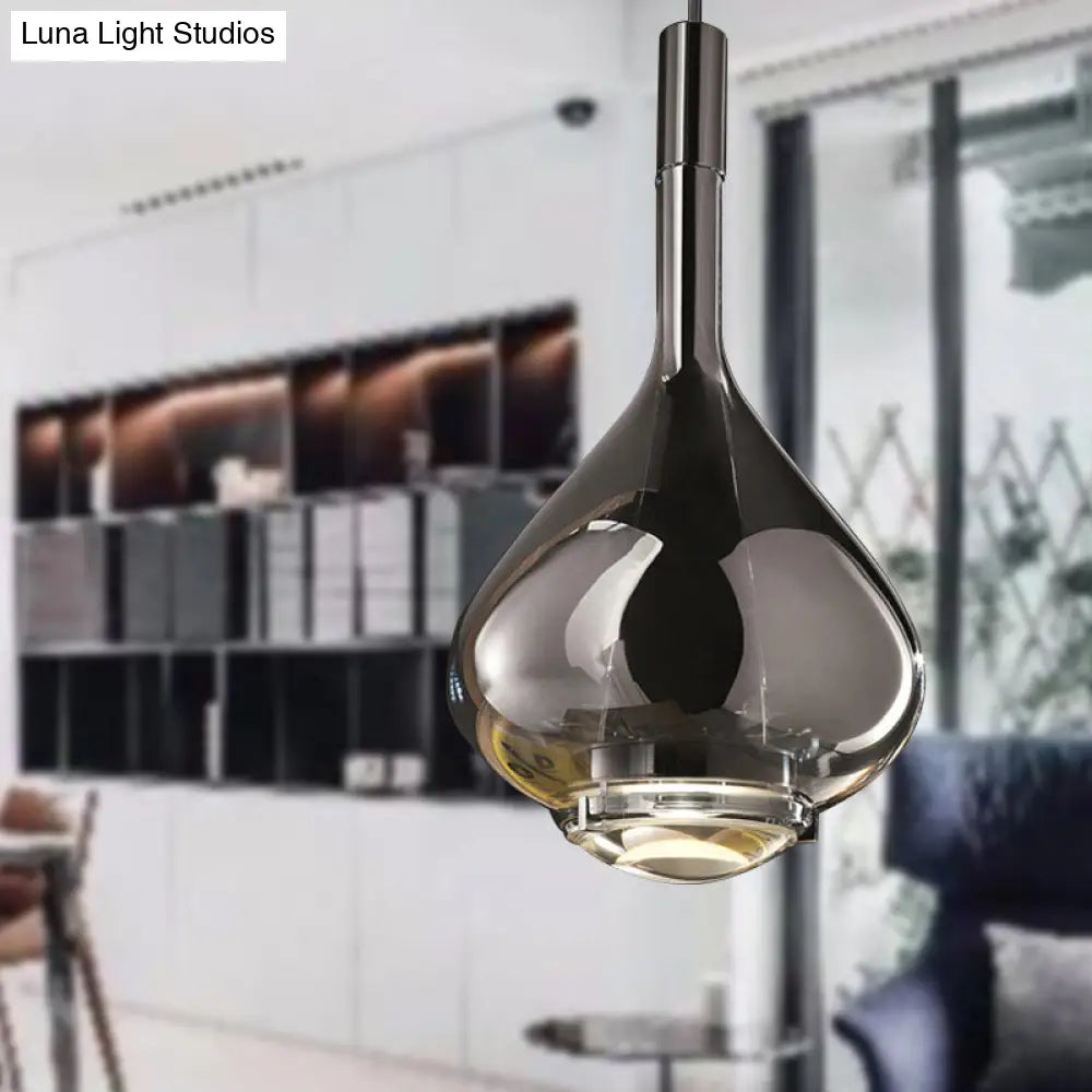 Modern Rose Gold/Clear/Smoke Glass Pendant Light - Beaker-Inspired Shape | 1-Light Dining Room