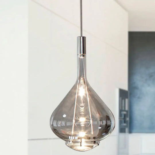 Modern Rose Gold/Clear/Smoke Glass Pendant Light - Beaker-Inspired Shape | 1-Light Dining Room