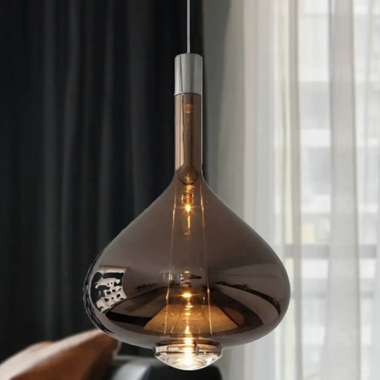 Modern Rose Gold/Clear/Smoke Glass Pendant Light - Beaker-Inspired Shape | 1-Light Dining Room