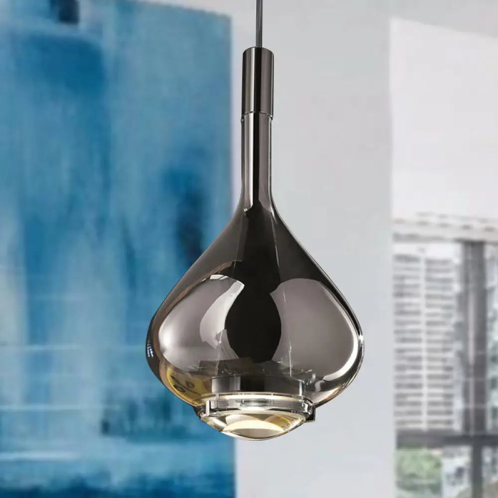 Modern Rose Gold/Clear/Smoke Glass Pendant Light - Beaker-Inspired Shape | 1-Light Dining Room