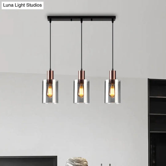 Modernist Rose Gold Pendant Light With 3 Bulbs And Smoke Glass For Restaurants