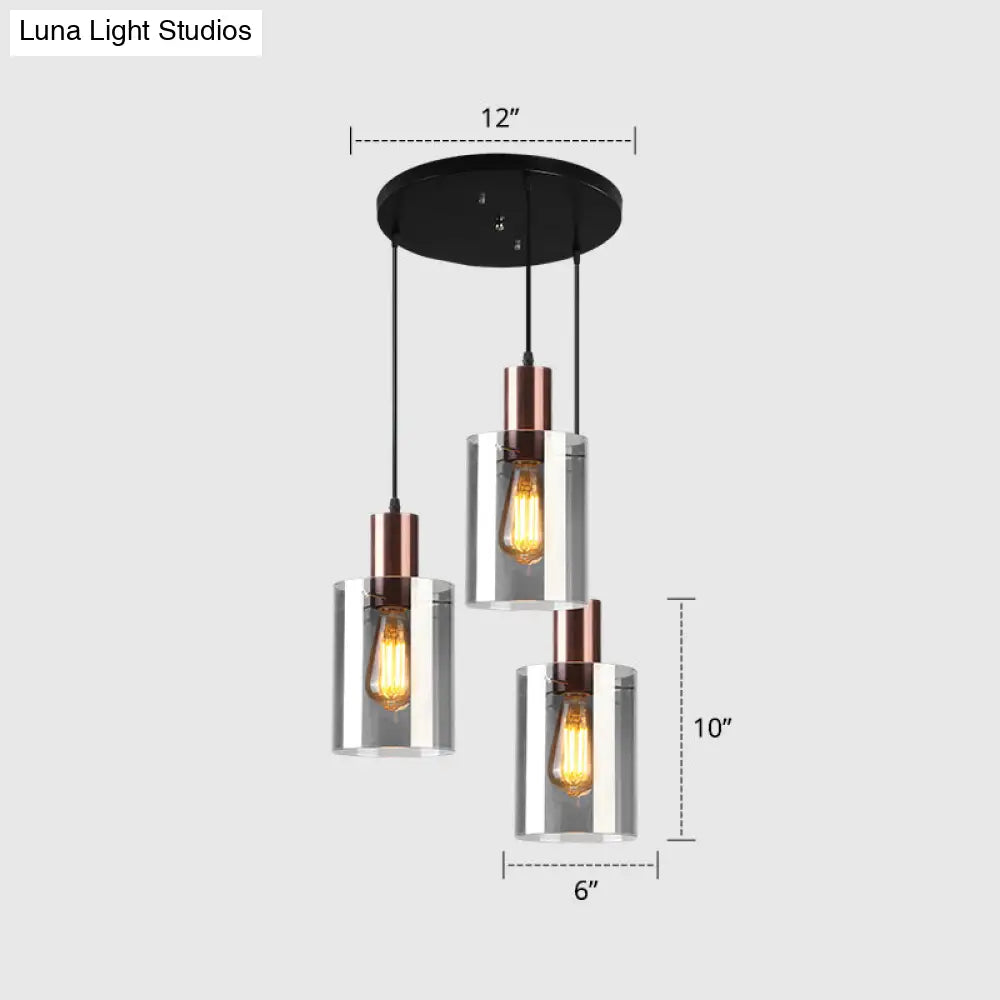 Modernist Rose Gold Pendant Light With 3 Bulbs And Smoke Glass For Restaurants Gray / 12