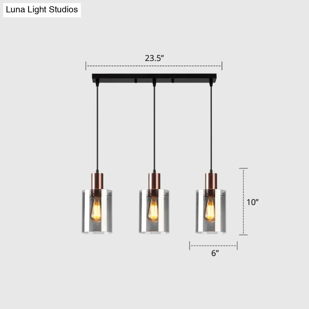 Modernist Rose Gold Pendant Light With 3 Bulbs And Smoke Glass For Restaurants Gray / 23.5