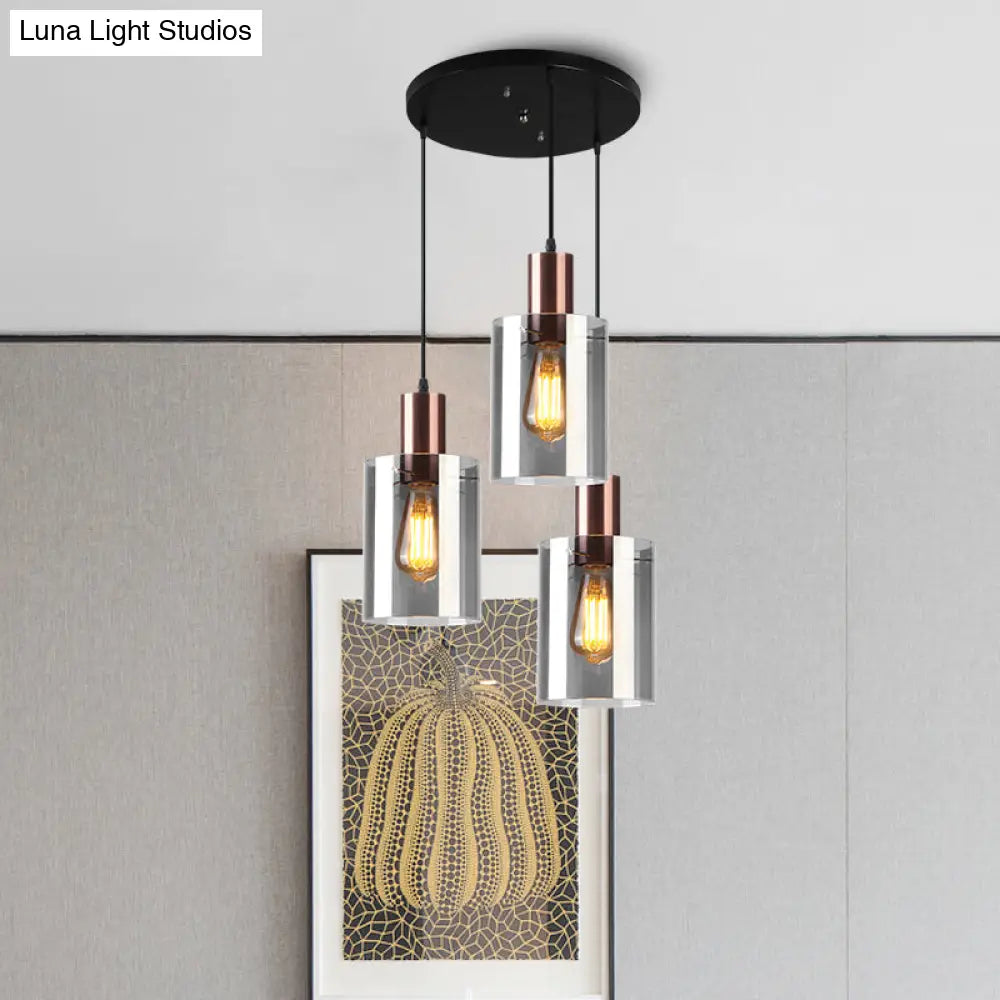 Modernist Rose Gold Pendant Light With 3 Bulbs And Smoke Glass For Restaurants