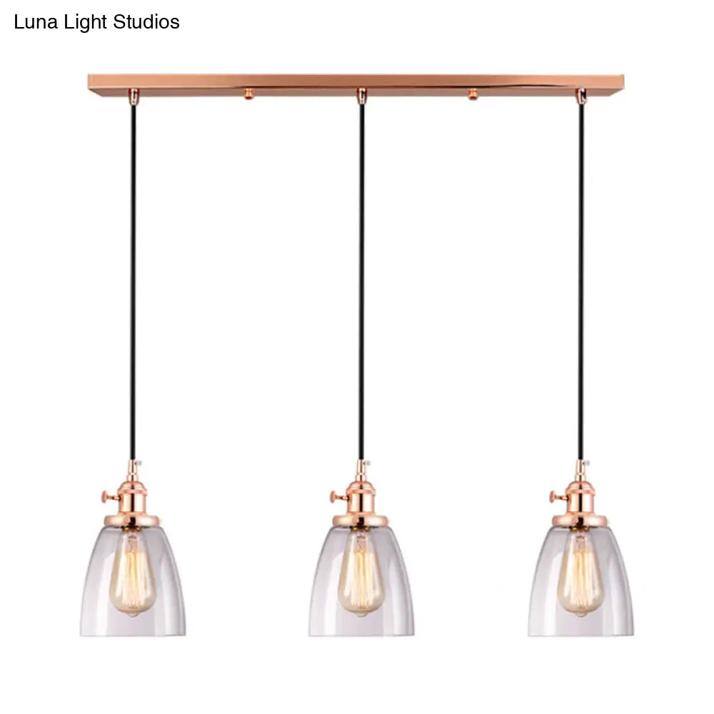 Modern Rose Gold Cone Pendant Light With Clear Glass - Ideal For Dining Room 3-Light Hanging Lamp