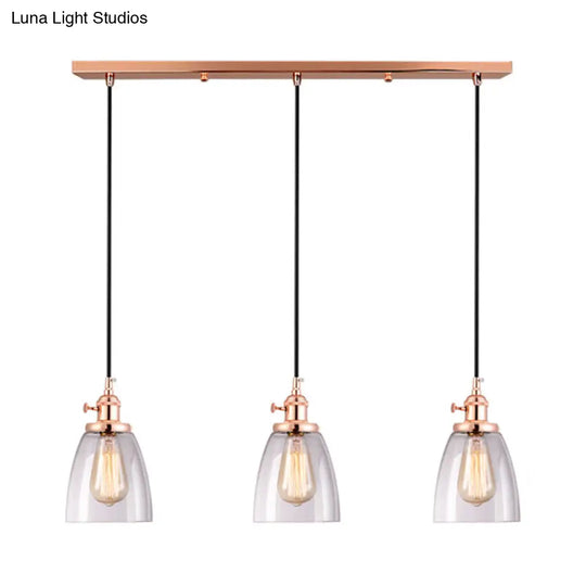 Modern Rose Gold Cone Pendant Light With Clear Glass - Ideal For Dining Room 3-Light Hanging Lamp