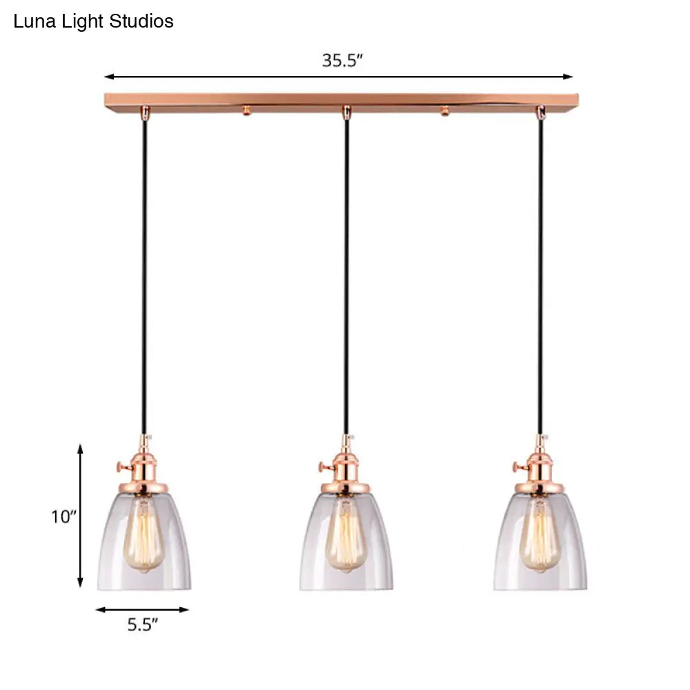 Modern Rose Gold Cone Pendant Light With Clear Glass - Ideal For Dining Room 3-Light Hanging Lamp