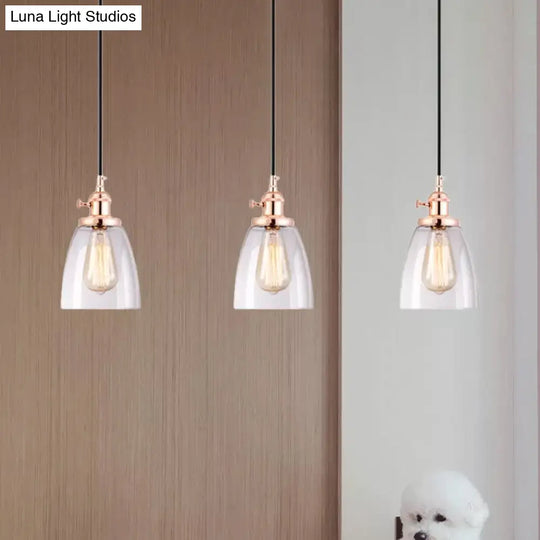 Modern Rose Gold Cone Pendant Light With Clear Glass - Ideal For Dining Room 3-Light Hanging Lamp