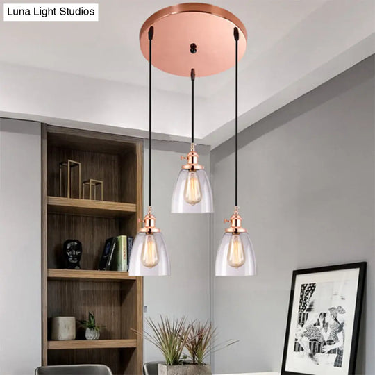 Modern Rose Gold Cone Pendant Light With Clear Glass - Ideal For Dining Room 3-Light Hanging Lamp /