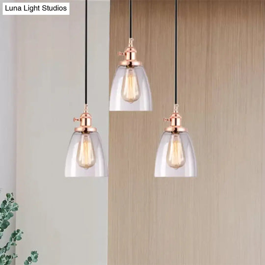 Modern Rose Gold Cone Pendant Light With Clear Glass - Ideal For Dining Room 3-Light Hanging Lamp