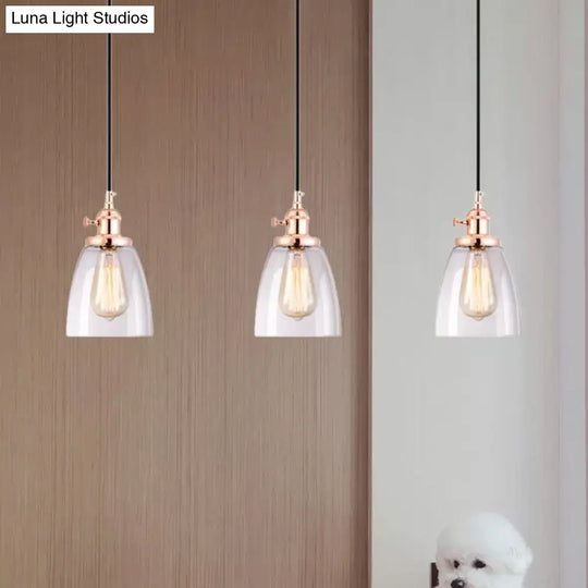 Modern Rose Gold Cone Pendant Light With Clear Glass Shades - 3-Light Dining Room Hanging Lamp