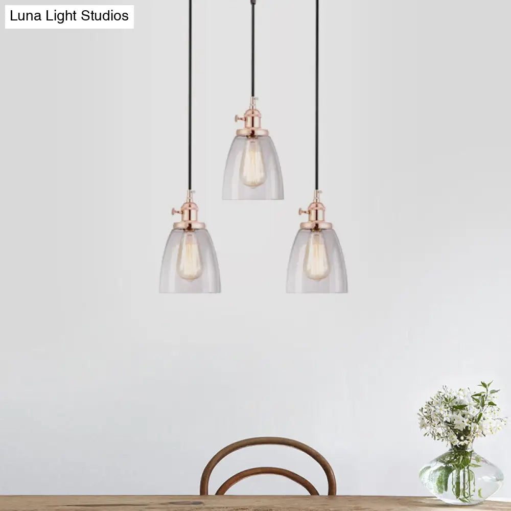 Modern Rose Gold Cone Pendant Light With Clear Glass - Ideal For Dining Room 3-Light Hanging Lamp