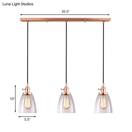 Modern Rose Gold Cone Pendant Light With Clear Glass Shades - 3-Light Dining Room Hanging Lamp