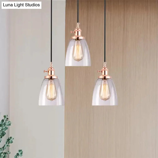 Modern Rose Gold Cone Pendant Light With Clear Glass Shades - 3-Light Dining Room Hanging Lamp