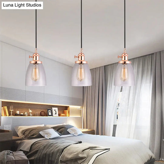 Modern Rose Gold Cone Pendant Light With Clear Glass - Ideal For Dining Room 3-Light Hanging Lamp /