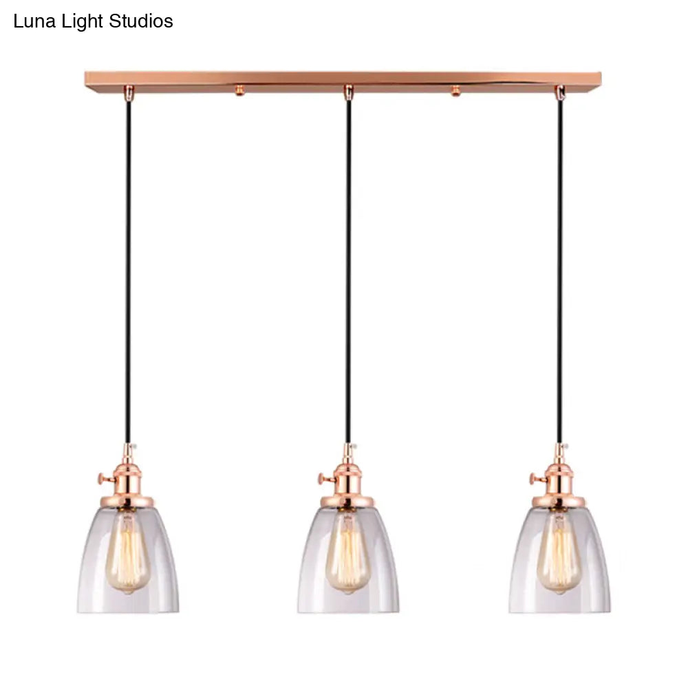 Modern Rose Gold Cone Pendant Light With Clear Glass Shades - 3-Light Dining Room Hanging Lamp