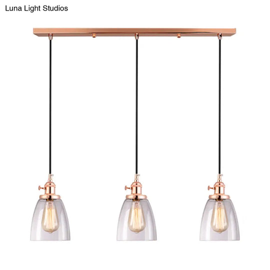 Modern Rose Gold Cone Pendant Light With Clear Glass Shades - 3-Light Dining Room Hanging Lamp