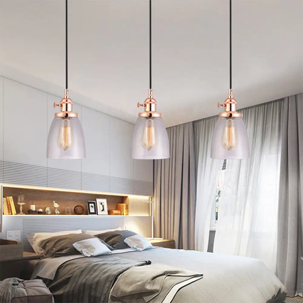 Modern Rose Gold Cone Pendant Light With Clear Glass Shades - 3-Light Dining Room Hanging Lamp /