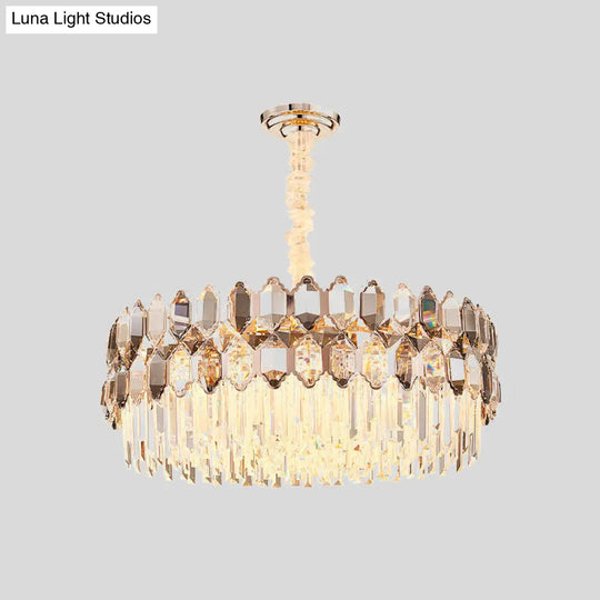 Modern Rose Gold Crystal Prism Chandelier Pendant - 16-Head Round Design For Bedroom Lighting