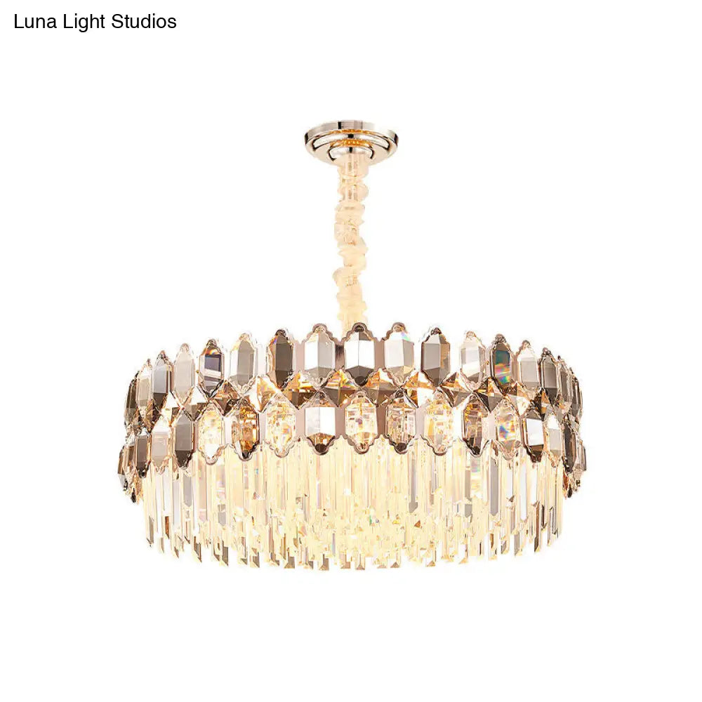 Modern Rose Gold Crystal Prism Chandelier Pendant - 16-Head Round Design For Bedroom Lighting