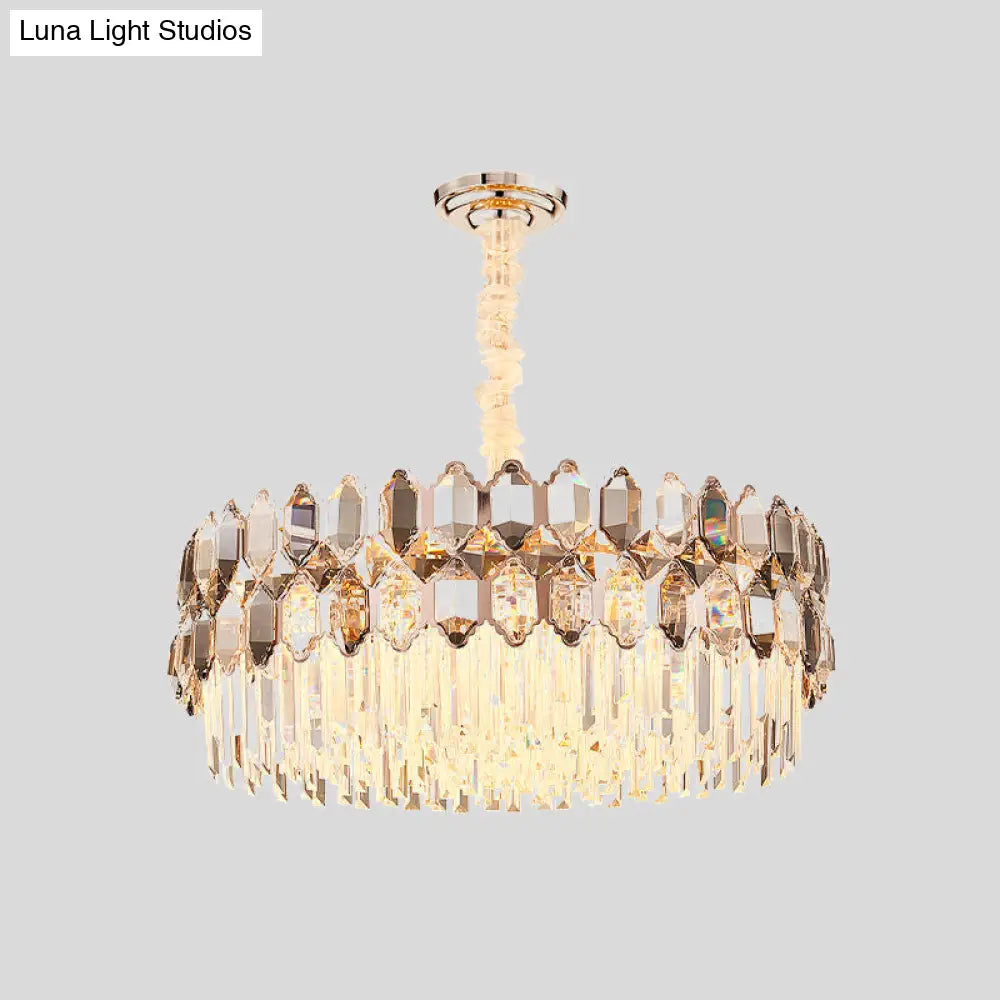 Modern Rose Gold Crystal Prism Chandelier Pendant - 16-Head Round Design For Bedroom Lighting