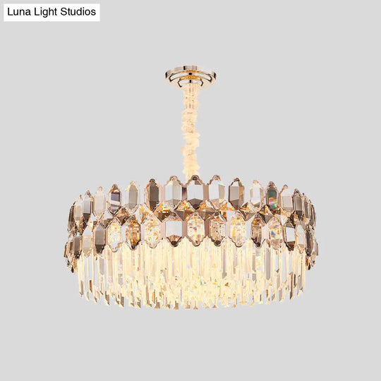 Modern Rose Gold Crystal Prism Chandelier Pendant - 16-Head Round Design For Bedroom Lighting