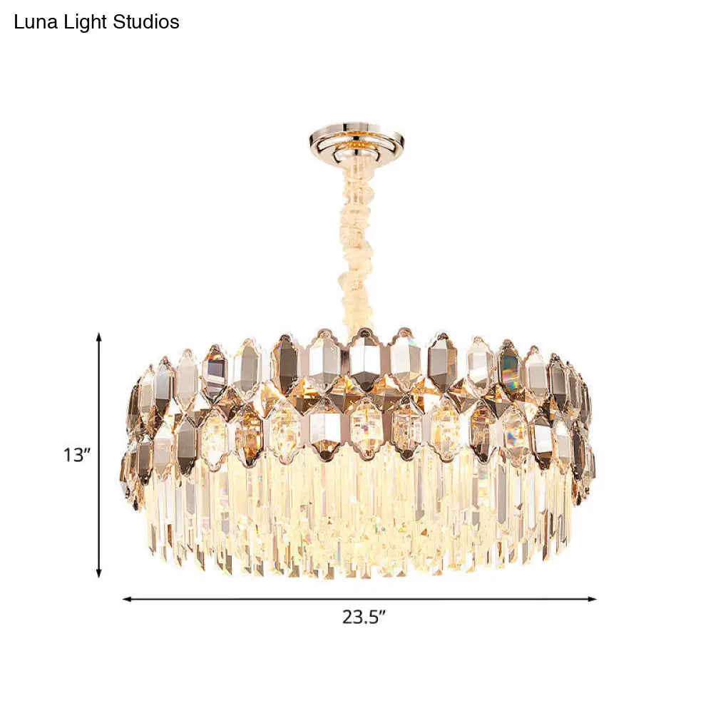 Modern Rose Gold Crystal Prism Chandelier Pendant - 16-Head Round Design For Bedroom Lighting