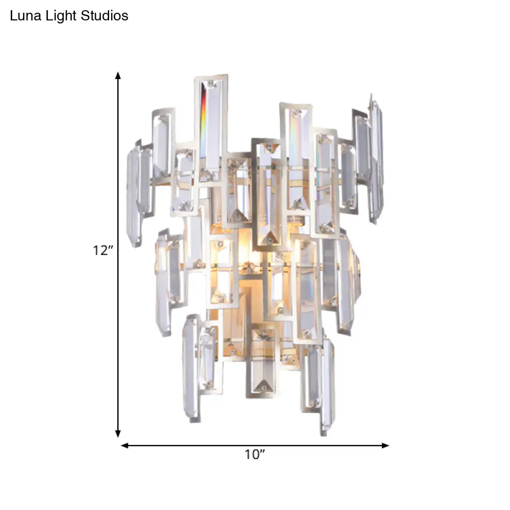 Modern Rose Gold Crystal Wall Sconce With Rectangular-Cut Tier Design For Dining Room