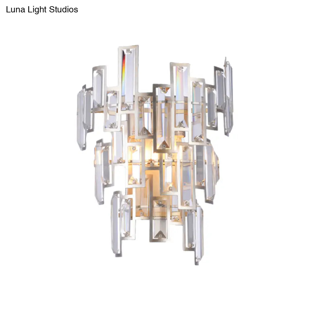 Modern Rose Gold Crystal Wall Sconce With Rectangular-Cut Tier Design For Dining Room