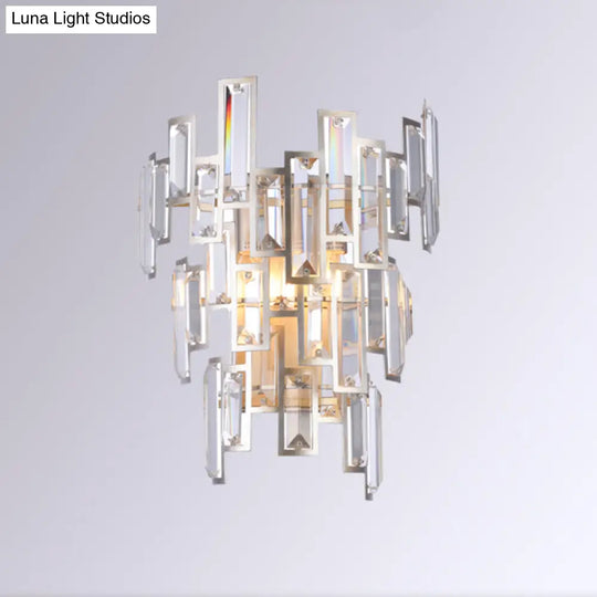 Modern Rose Gold Crystal Wall Sconce With Rectangular-Cut Tier Design For Dining Room