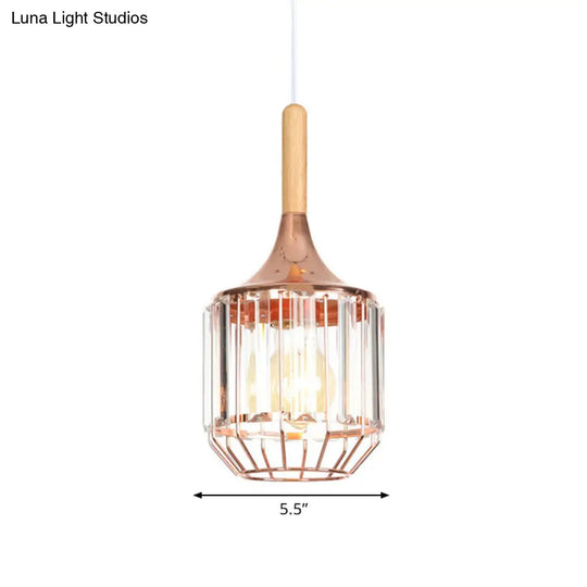 Drum Ceiling Pendant - Rose Gold & Metal Cage; Modern 1 Light Hanging For Corridor