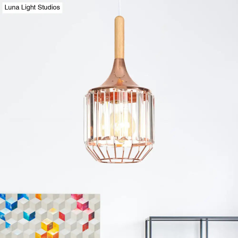 Drum Ceiling Pendant - Rose Gold & Metal Cage; Modern 1 Light Hanging For Corridor Copper / With