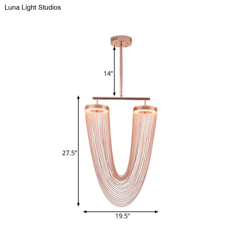 Modern Rose Gold Led Ceiling Light With Hand Braided Chain Fringe For Loft House