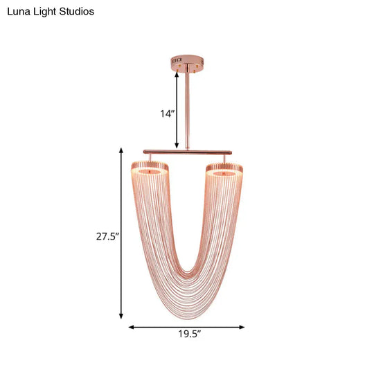 Modern Rose Gold Led Ceiling Light With Hand Braided Chain Fringe For Loft House