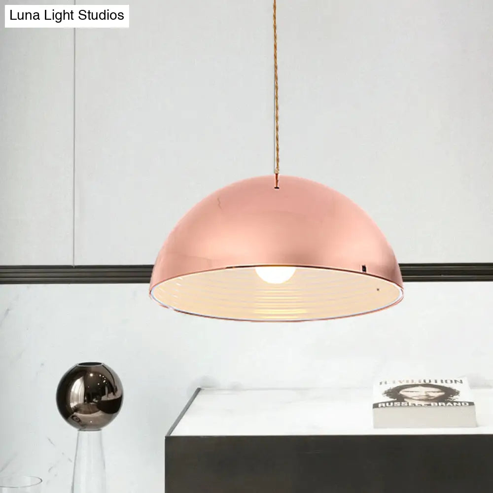 Modern Rose Gold Pendant Light With Domed Shade - 12’/16’ Wide Metallic Hanging For Restaurants