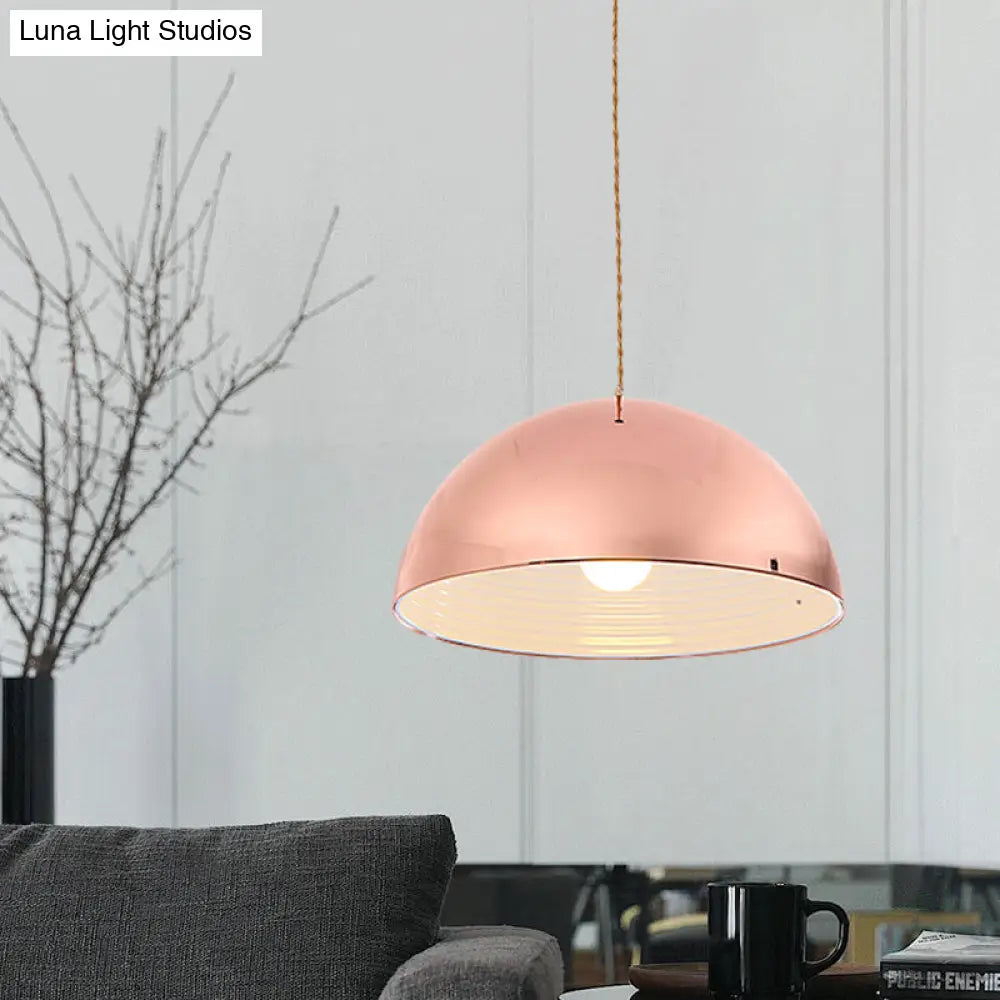 Rose Gold Pendant Light With Domed Shade - Contemporary Design 12/16 Wide Ideal For Restaurants / 12