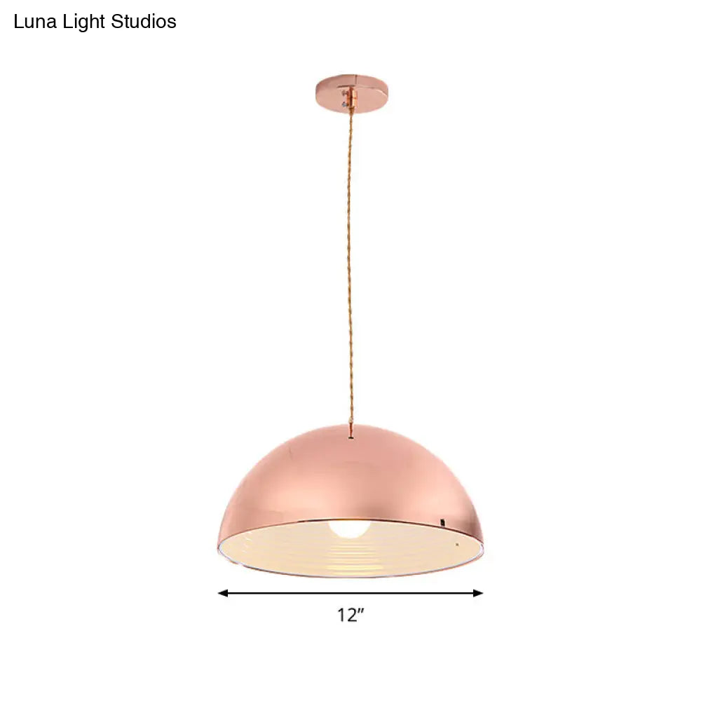 Rose Gold Pendant Light With Domed Shade - Contemporary Design 12/16 Wide Ideal For Restaurants