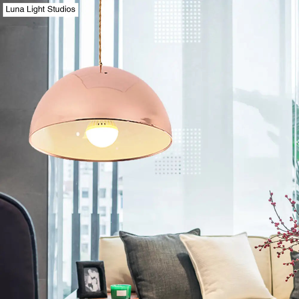 Rose Gold Pendant Light With Domed Shade - Contemporary Design 12/16 Wide Ideal For Restaurants / 12