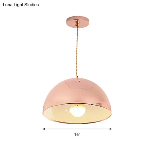 Modern Rose Gold Pendant Light With Domed Shade - 12’/16’ Wide Metallic Hanging For Restaurants