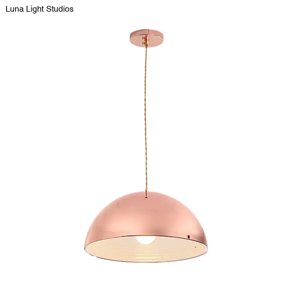 Modern Rose Gold Pendant Light With Domed Shade - 12’/16’ Wide Metallic Hanging For Restaurants